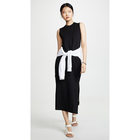 AYR The Weekender Ribbed Midi Dress Black Sleeveless Knit Size Small LBD - Picture 2 of 8